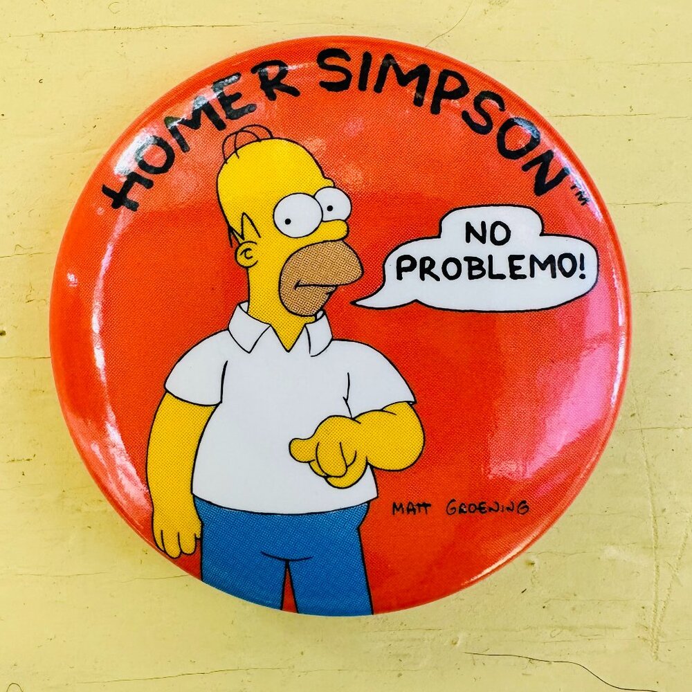 Vintage Simpson's Buttons, Bart Simpson, Homer Simpson, Novelty pin, NOS 1990s